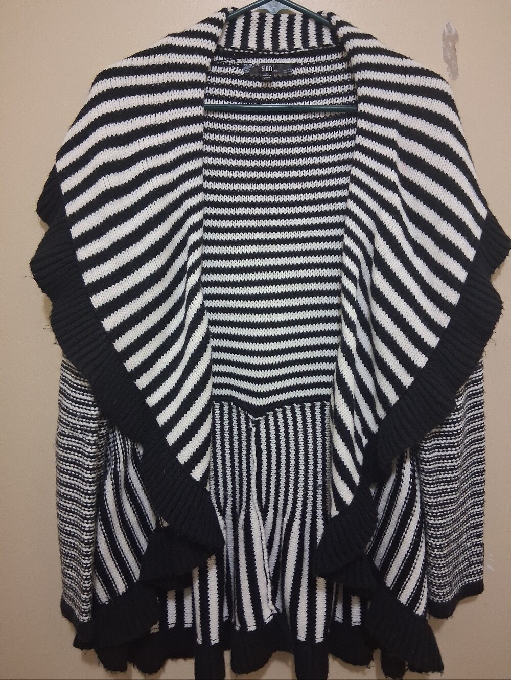 Black and White Striped Women's Sweater Cardigan
